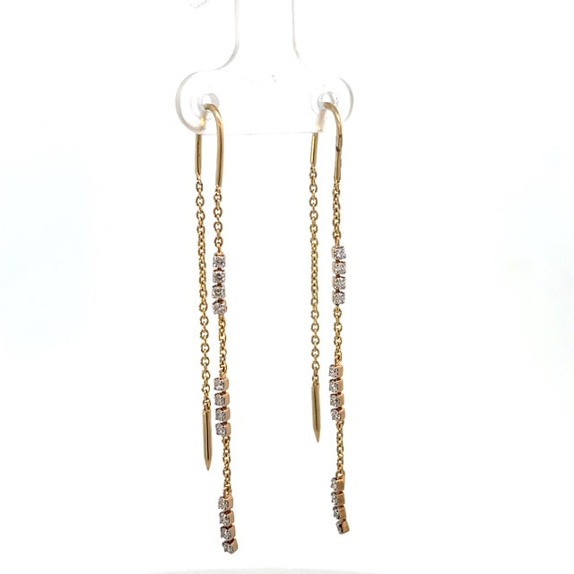 Thread Diamond and Gold Long Earrings