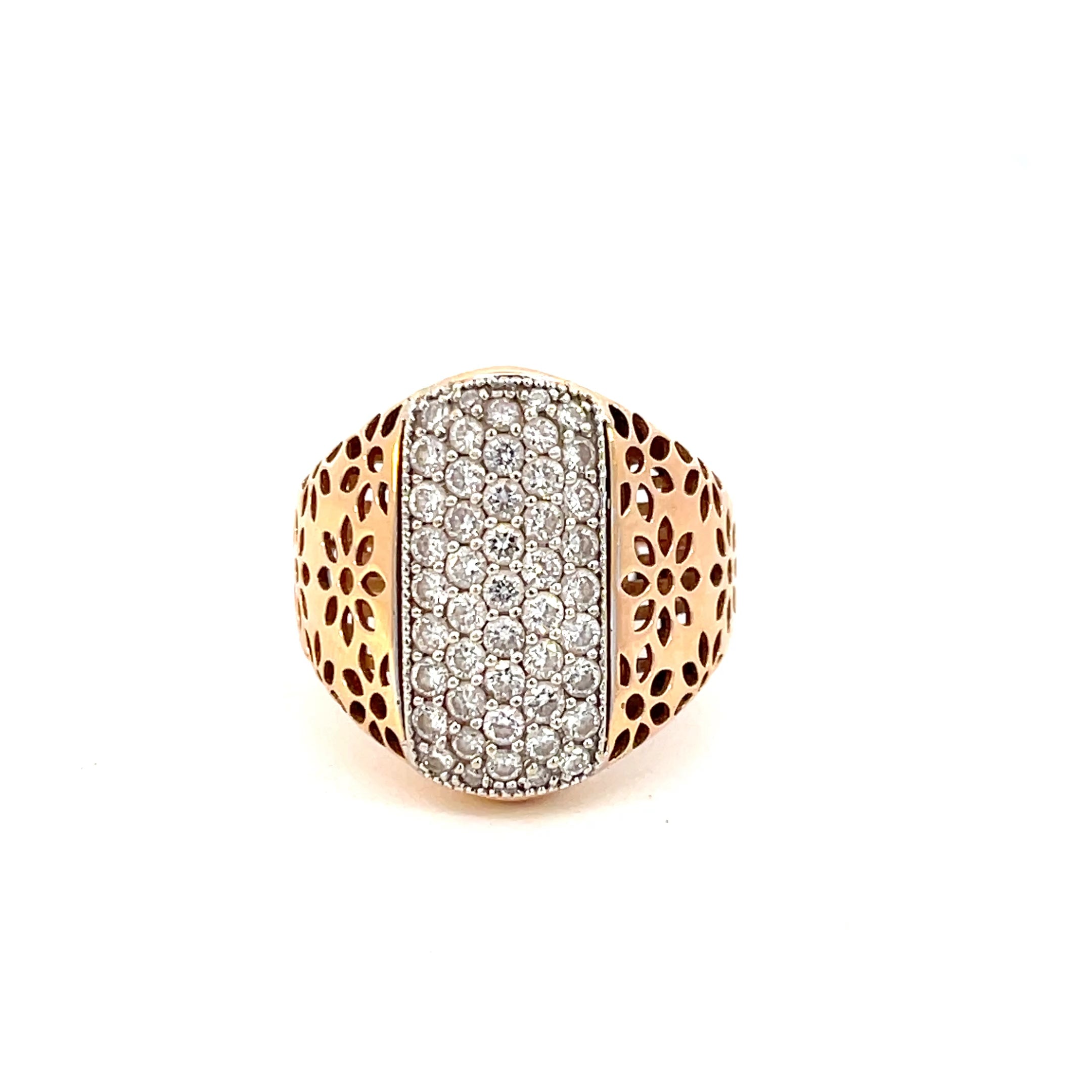 18K Rose Gold 1.05CTW Pave Diamond Ring Made in Italy