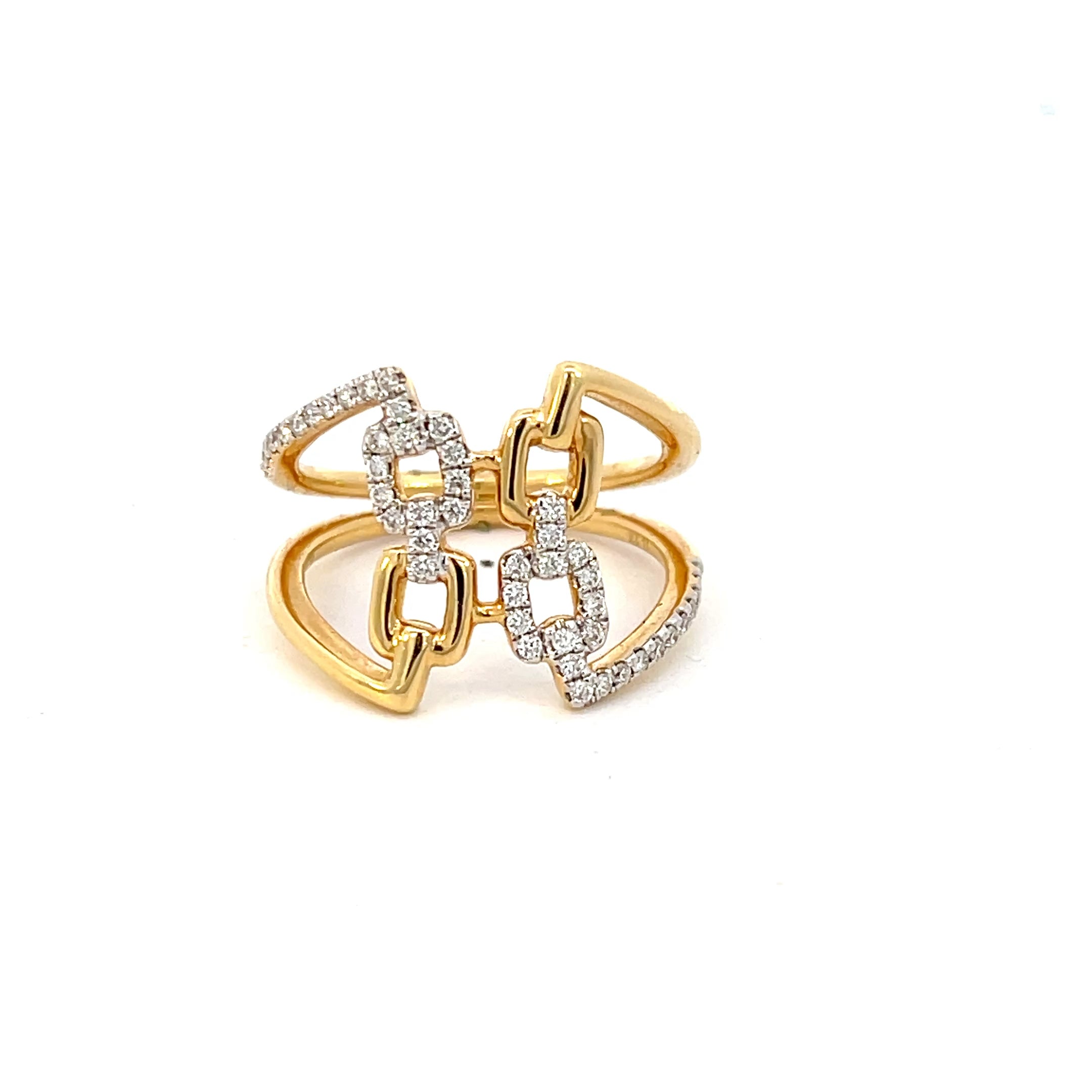 Chain-Link Double Band Diamond Ring in 14K Yellow Gold
