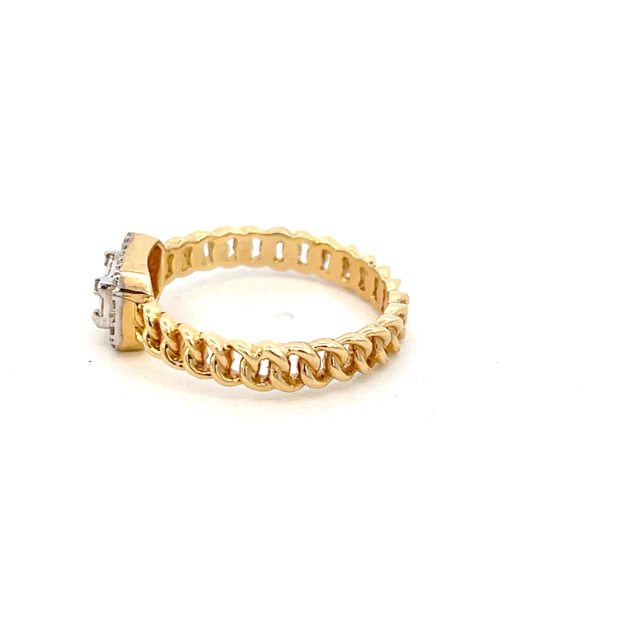 14K Yellow Gold Curb Link 0.22ctw Baguette Diamond Ring