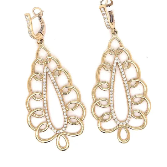 Open Teardrop Shape with Curl Border Design Long Earrings