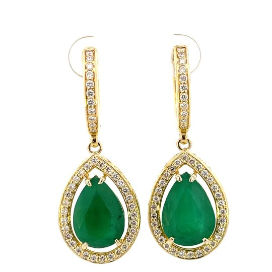 14KYG EMERALD TEAR DROP HANGING EARRINGS