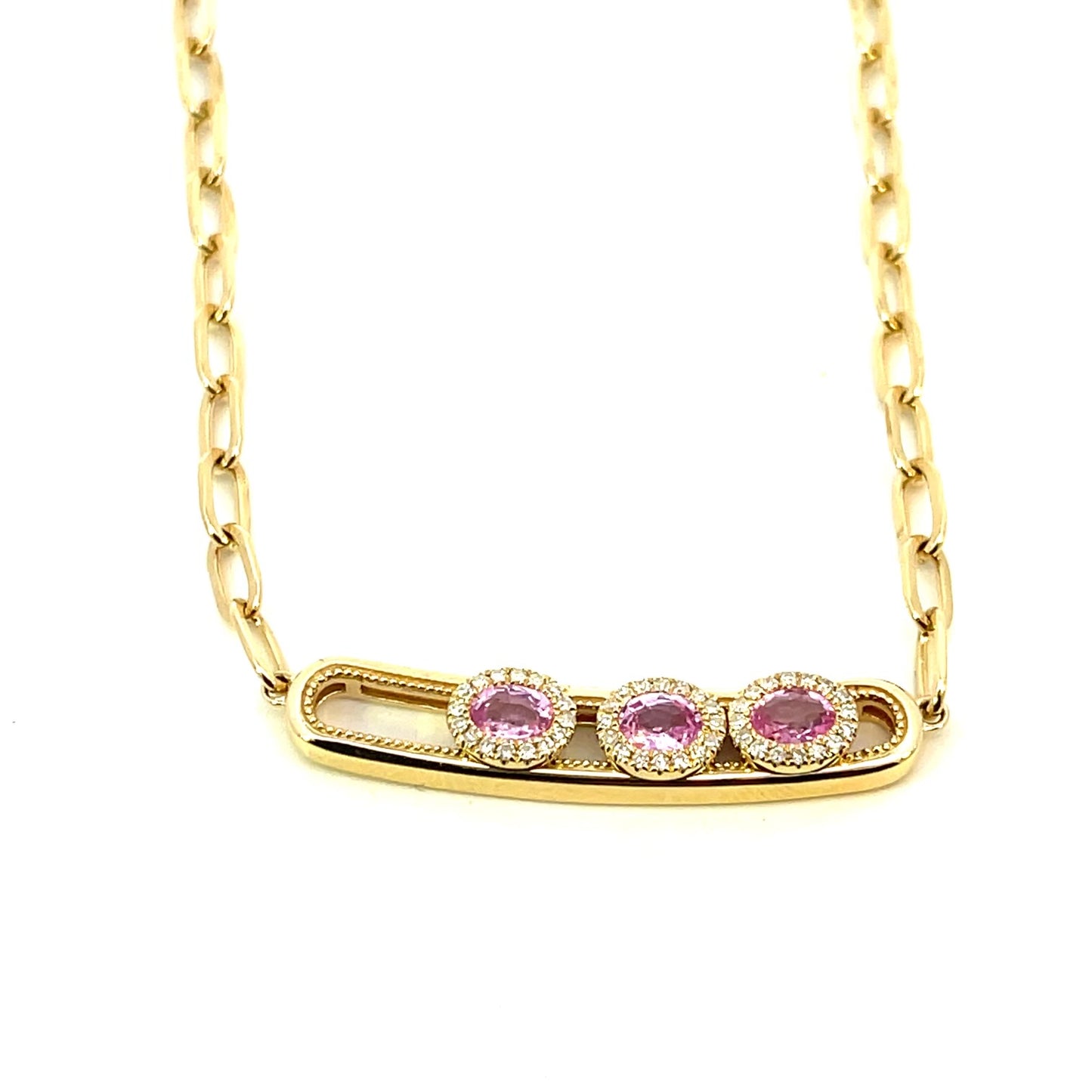 Spectacular Pink Sapphire & PaperClip Chain Necklace