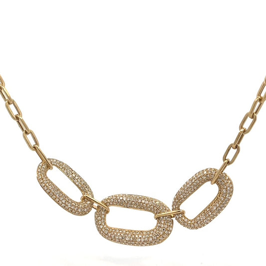 3 Diamond Paved link Necklace