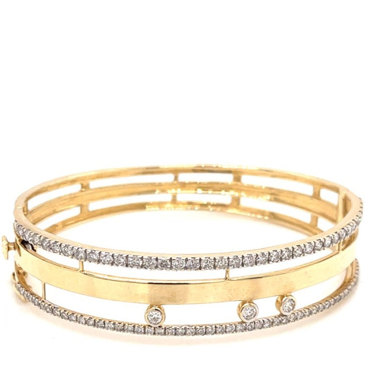 Diamond and Gold Triple Bangle