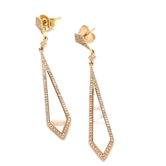 Paved Diamonds & Mother of Pearl Triangle Hanging  Earrings