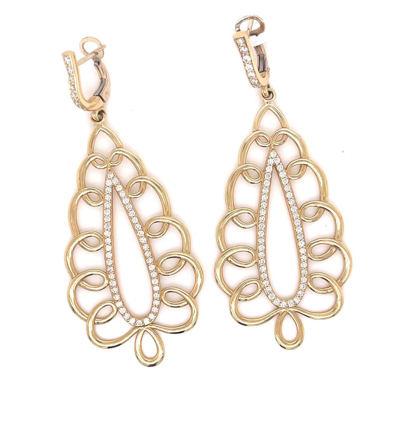 Open Teardrop Shape with Curl Border Design Long Earrings