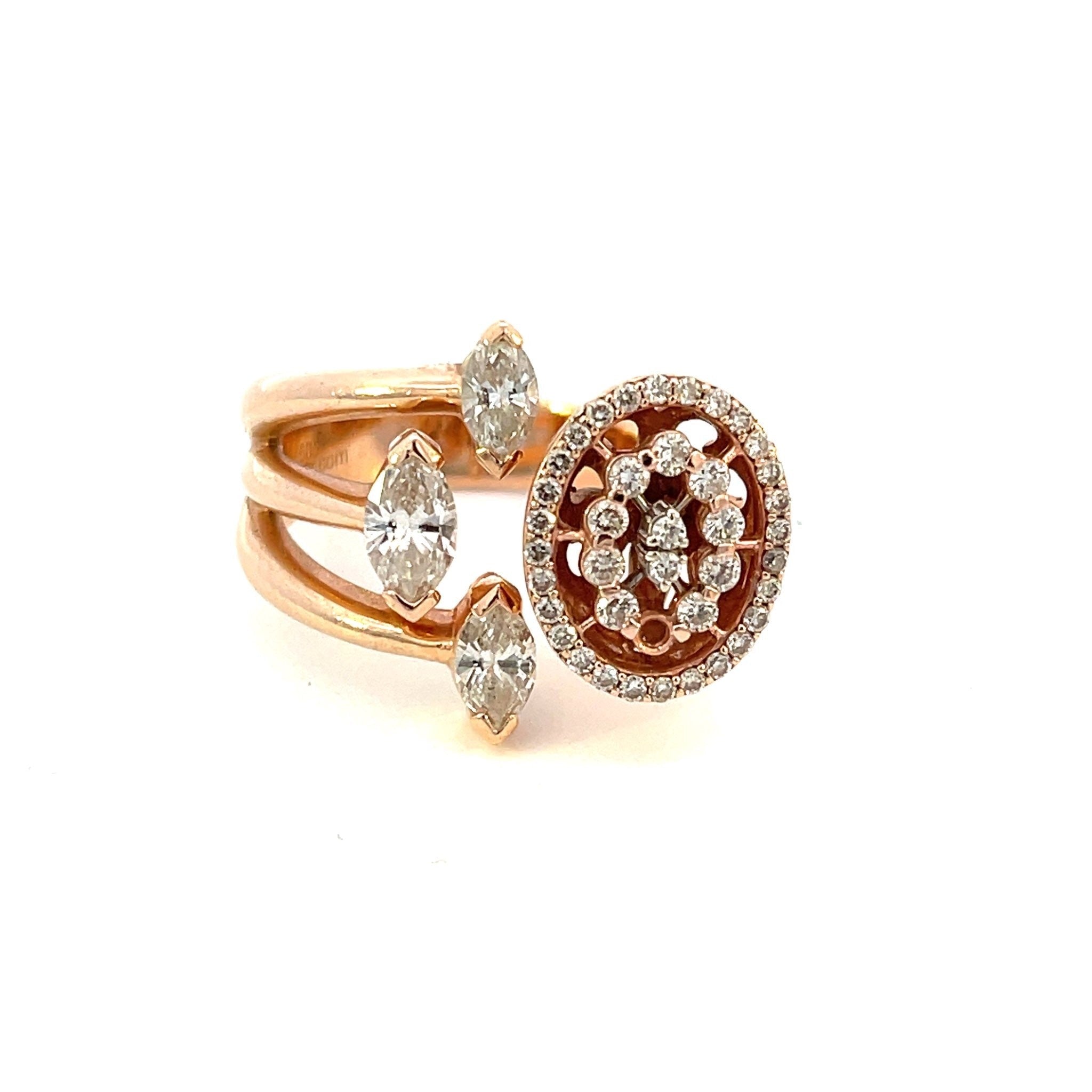 0.92ctw Three Marquise & Oval Shape 0.65ctw Diamond Ring in 14K Rose Gold