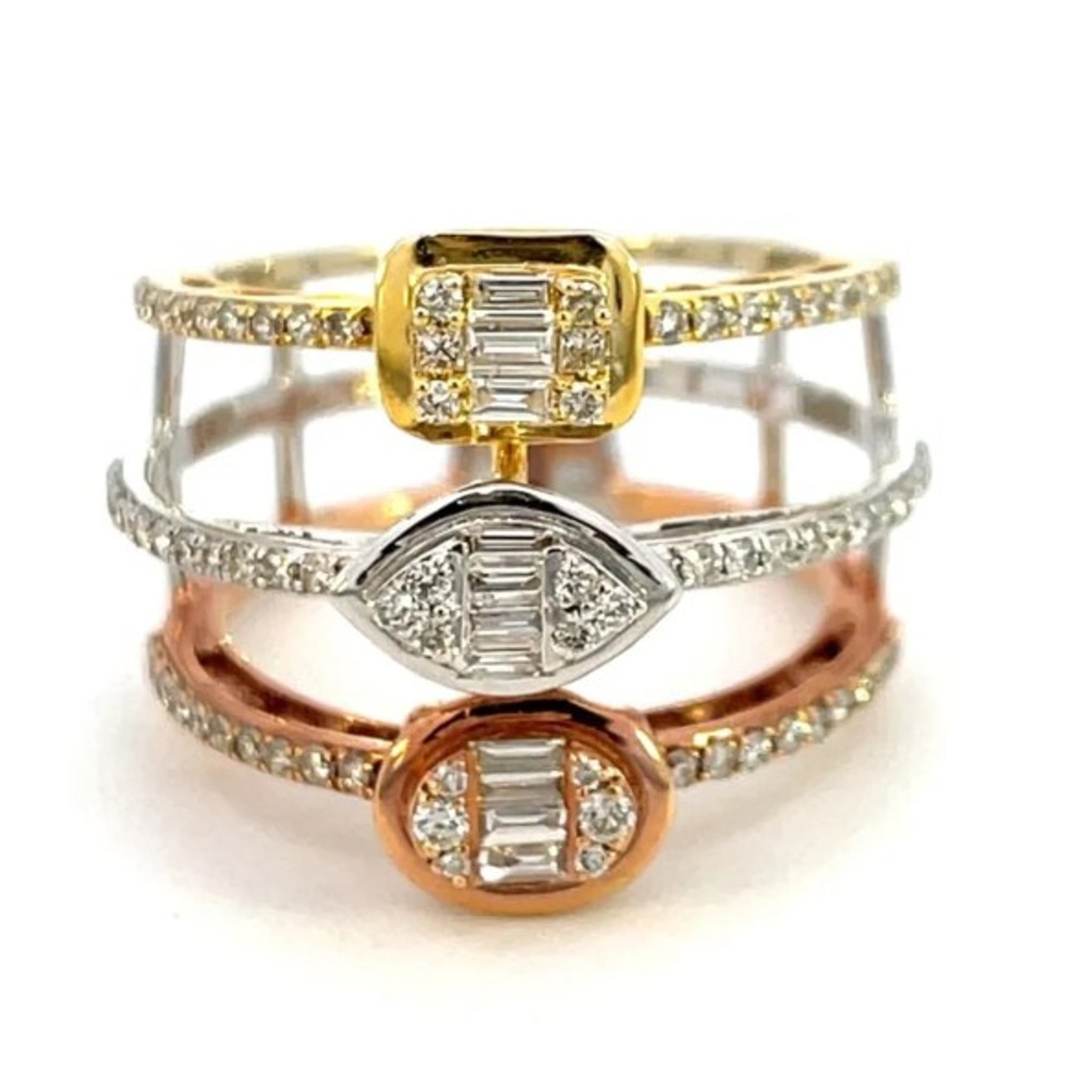 14K Tri Color Three Layer 1.01ctw Diamond Ring