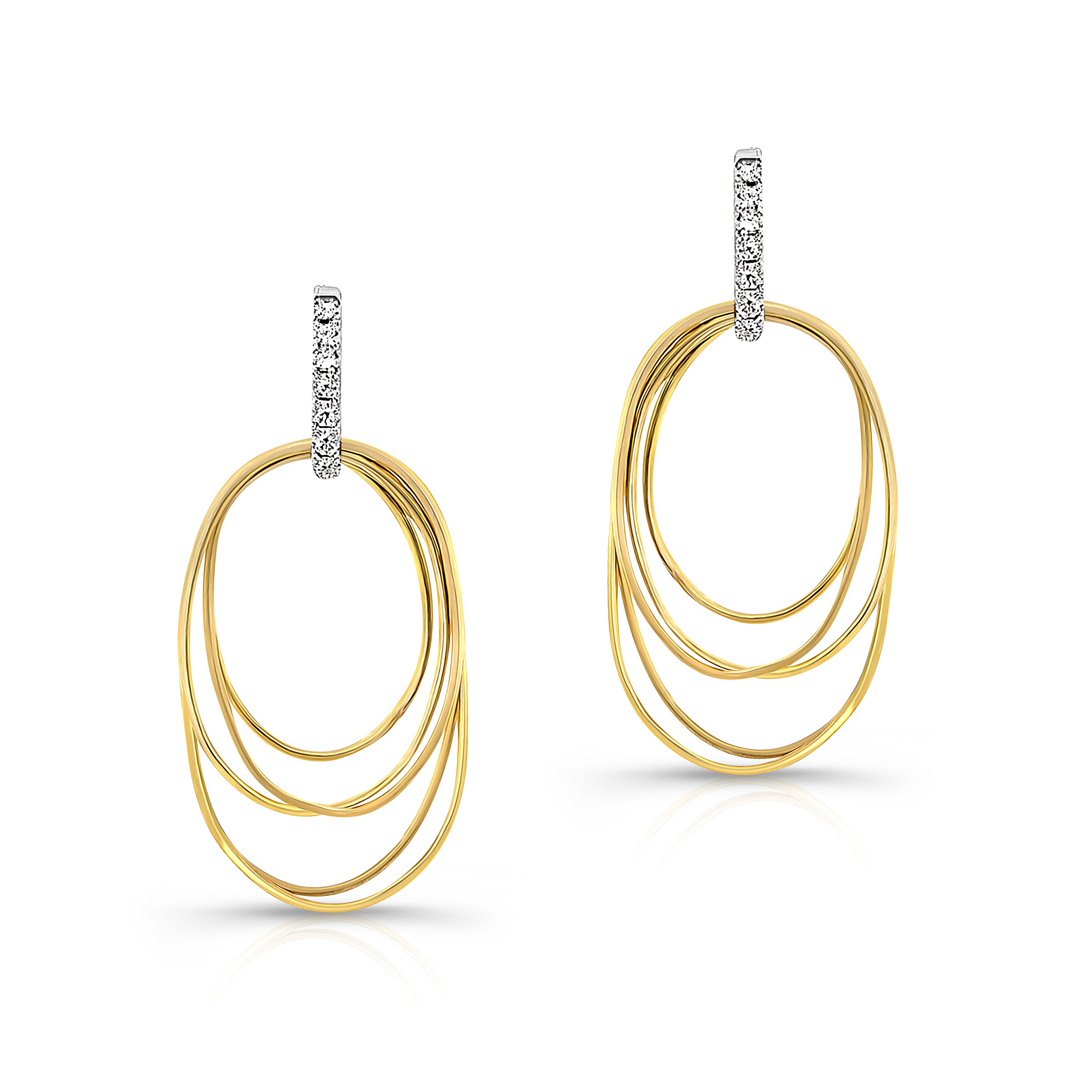 14K Yellow Gold Multi Layer Oval Dangling Earring Omega Backs