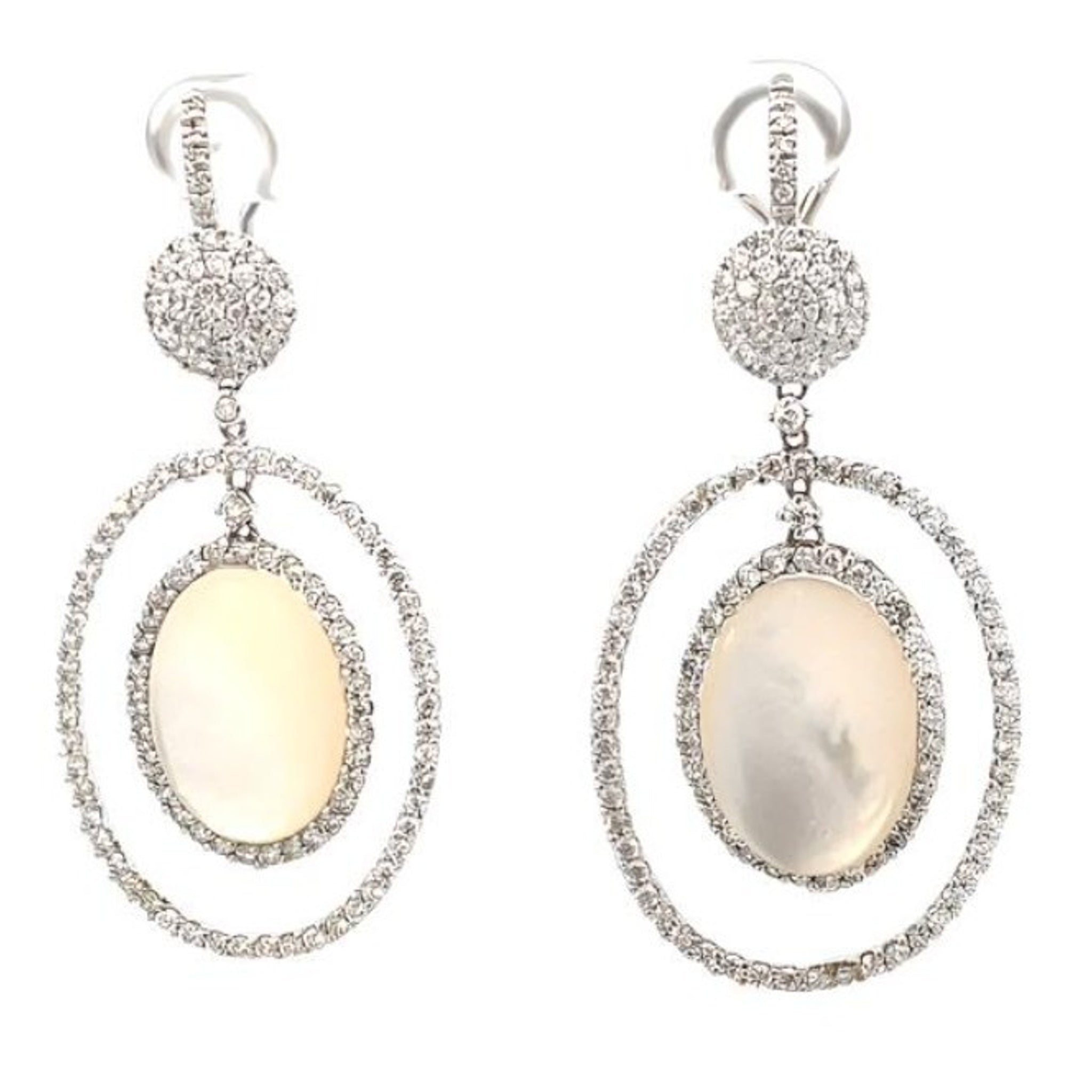 14K White Gold 3.45ctw Diamond & Mother of Pearl Long Earring