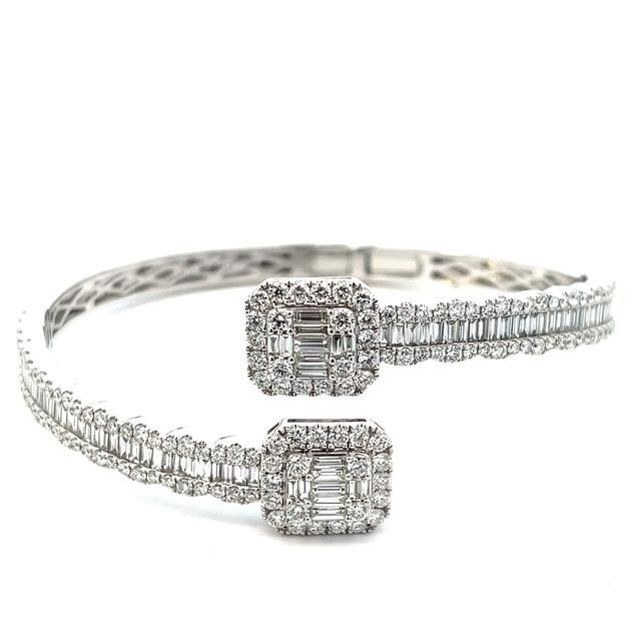 14K White Gold  Baguette Diamond Bangle 3.89 Ctw