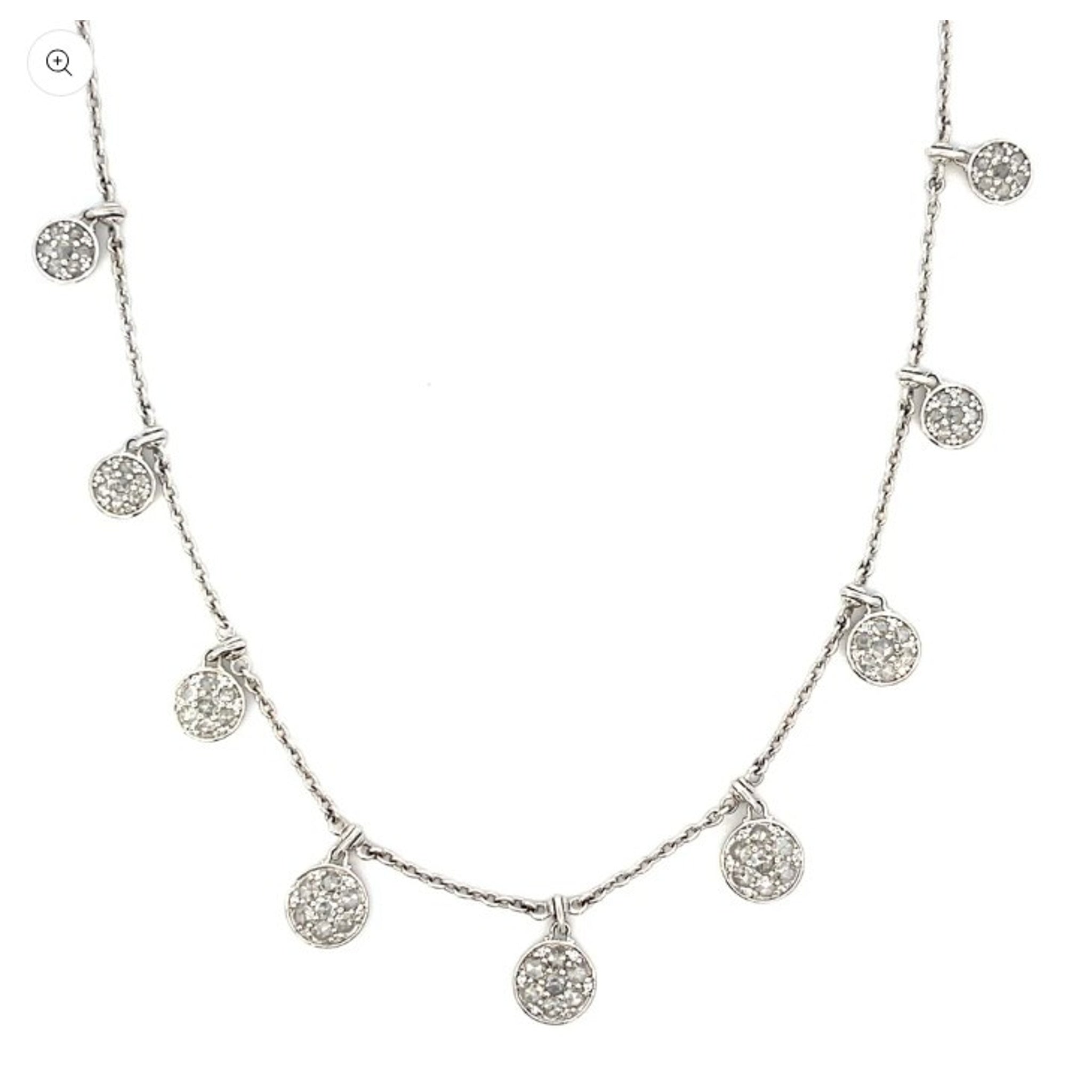 14K White Gold Rose Cut Diamond Discs Necklace