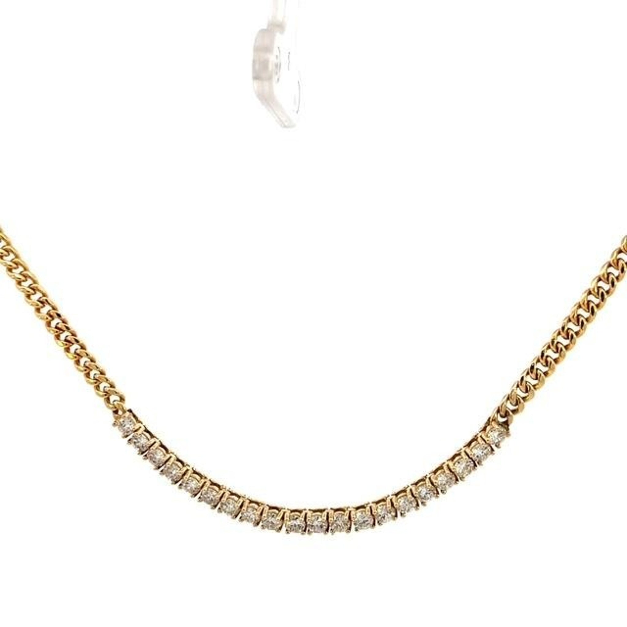 14K Yellow Gold 1.00ctw Lab Grown Diamond Tennis Necklace Cuban Chain