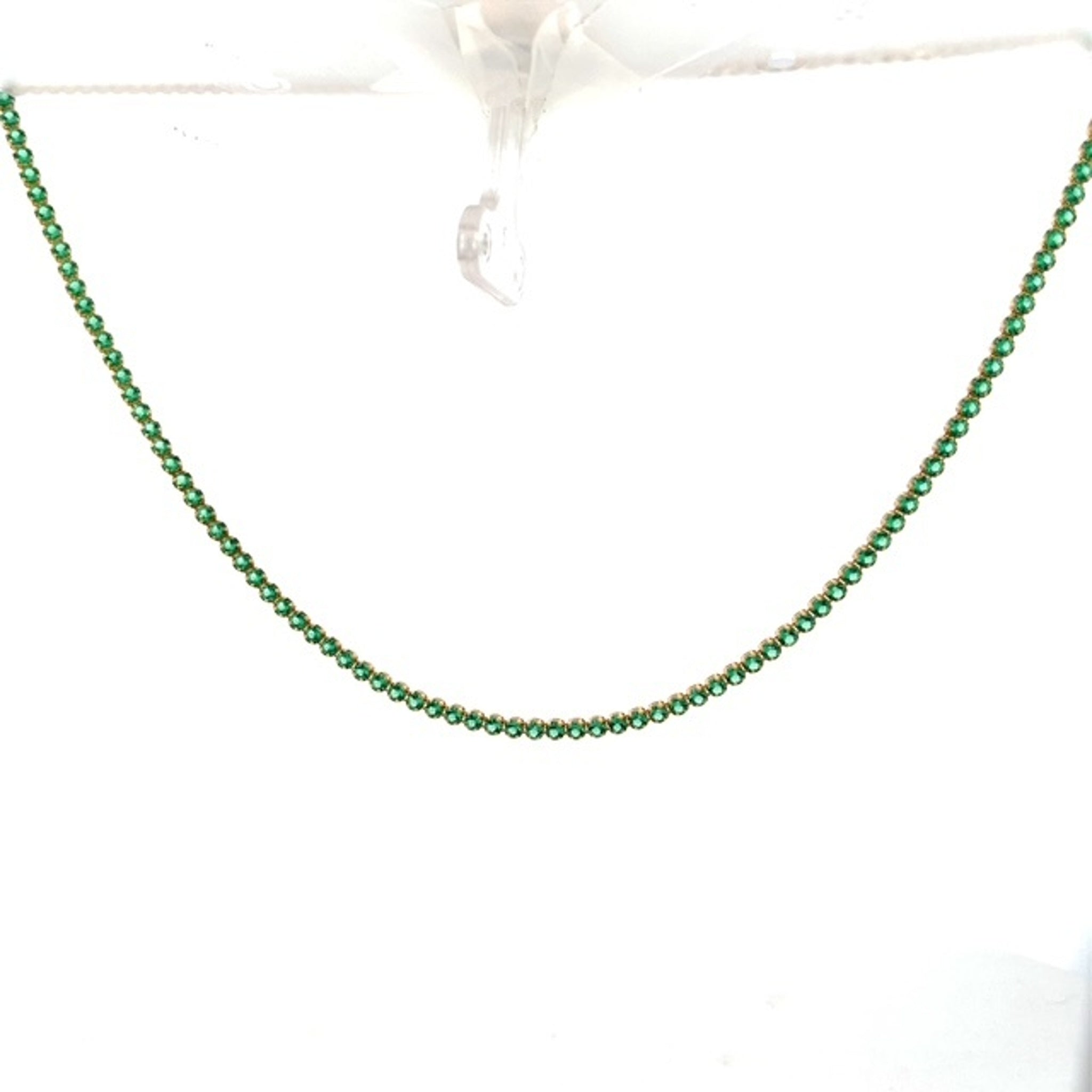 14K Yellow Gold 1.06ctw Emerald Tennis Cuban Chain Necklace