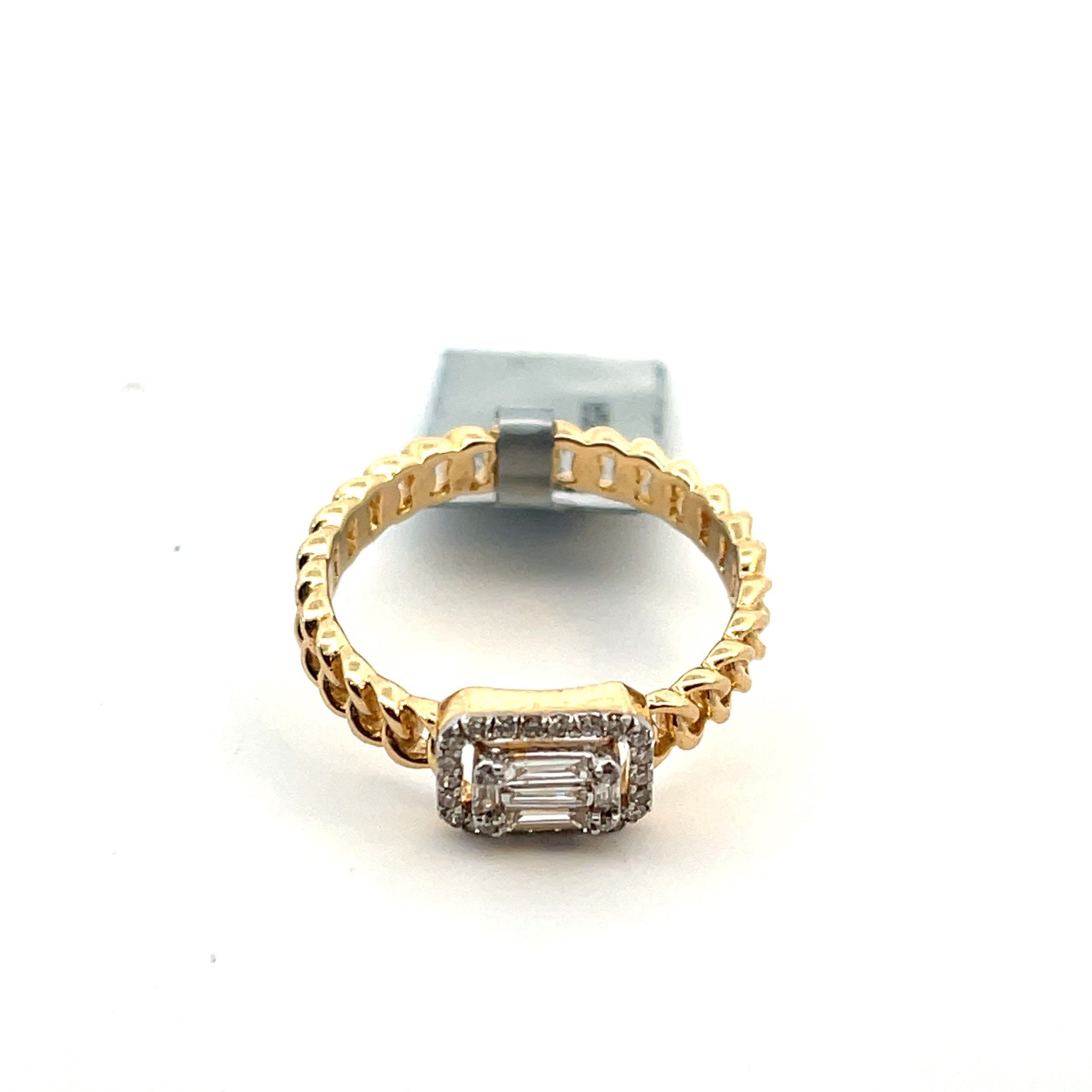 14K Yellow Gold Curb Link  0.22ctw Baguette Diamond Ring