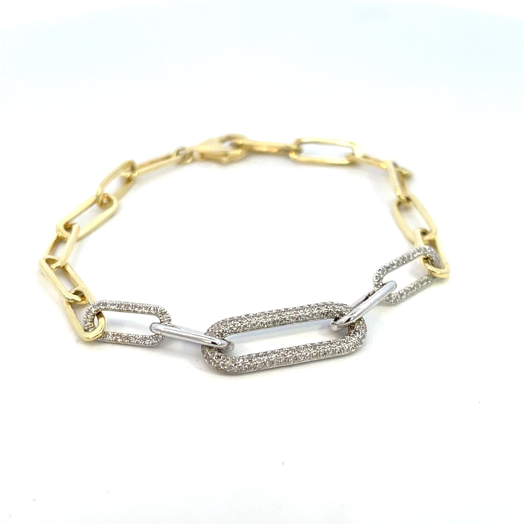 14K Yellow Gold Diamond Paperclip Bracelet
