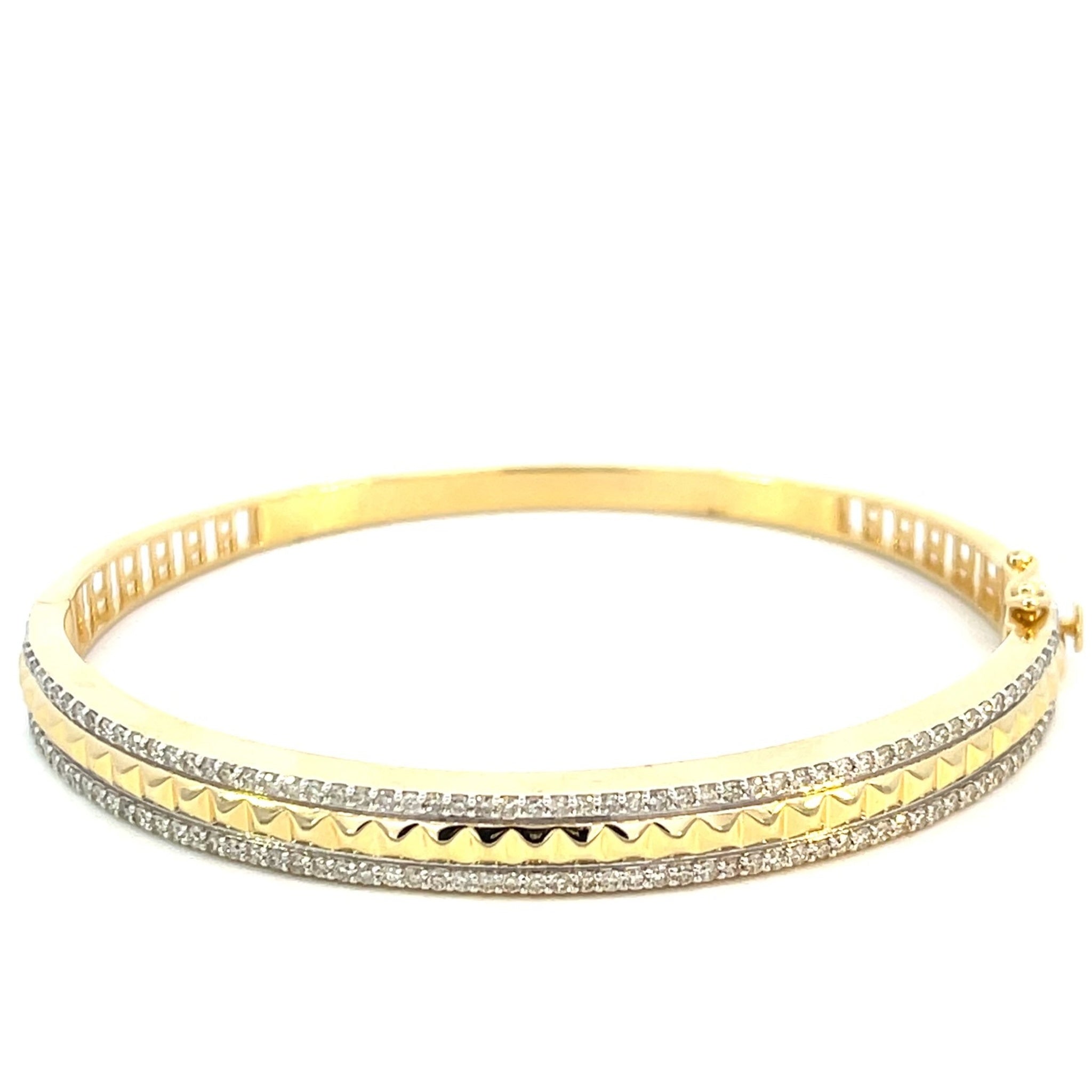14K Yellow Gold Double Side Line Diamond Bangle