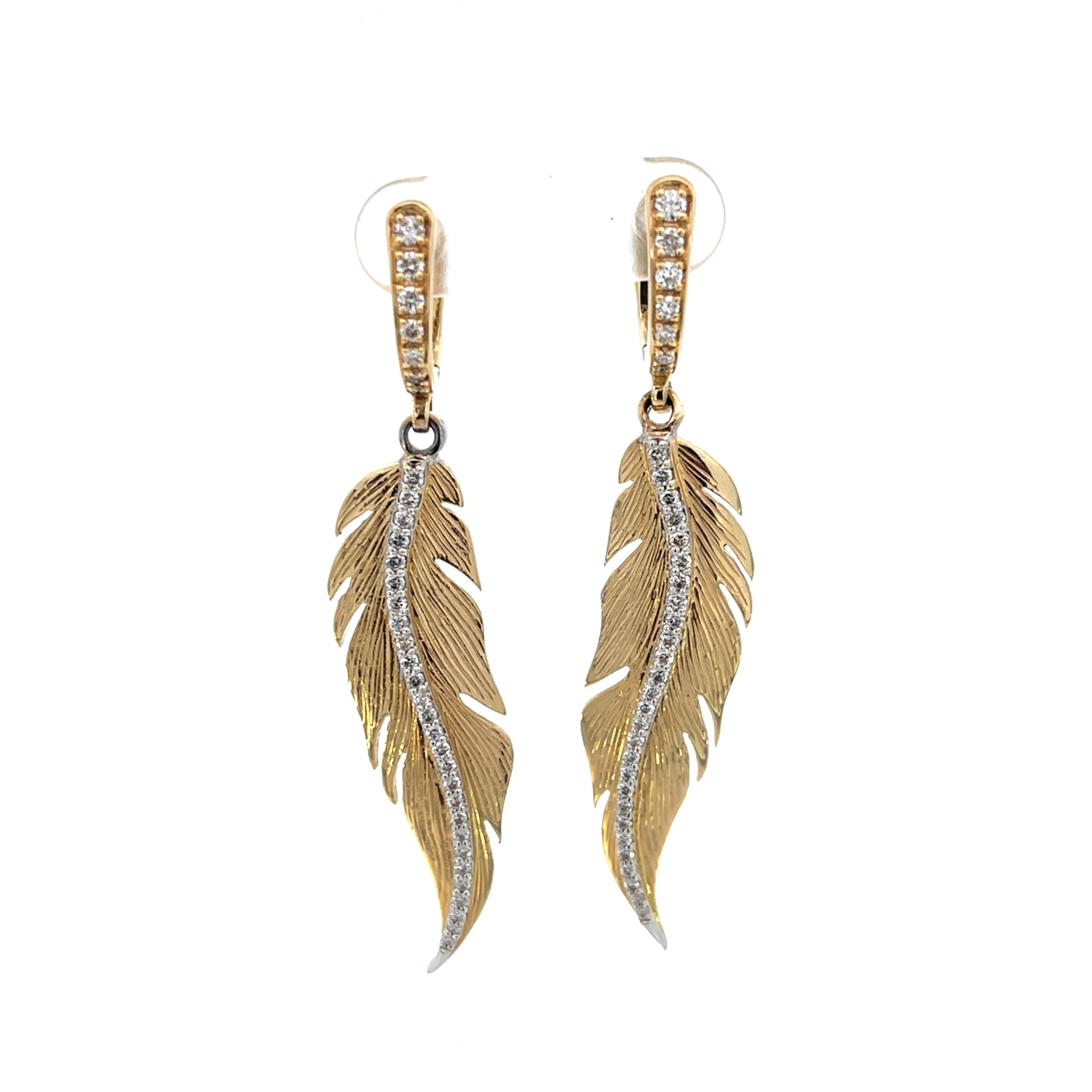 14K Yellow Gold Feather Drop Earring