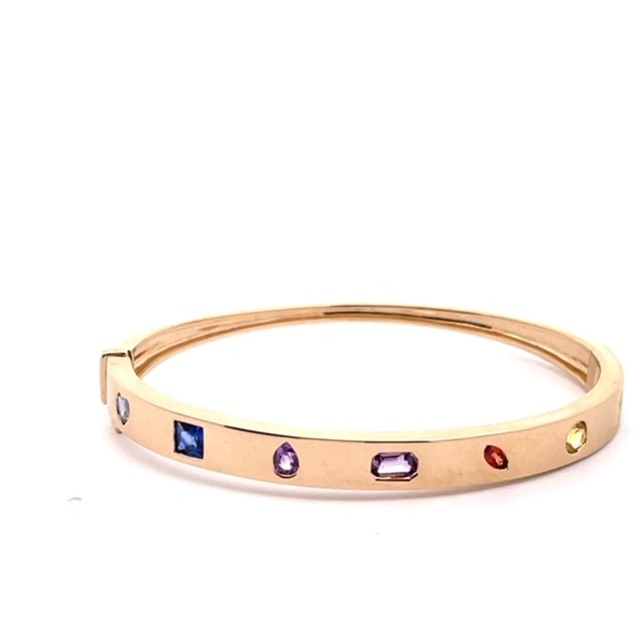 14K Yellow Gold Mix Color Gems Bangle