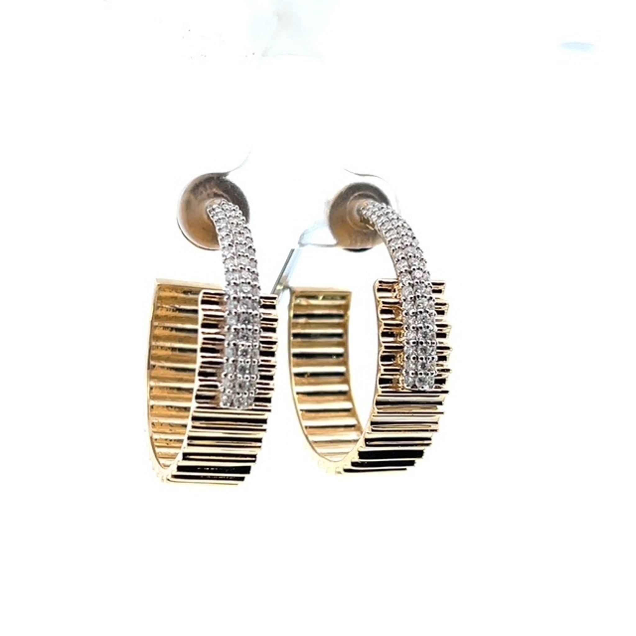 14K Yellow Gold Modern Diamond Hoop Earring