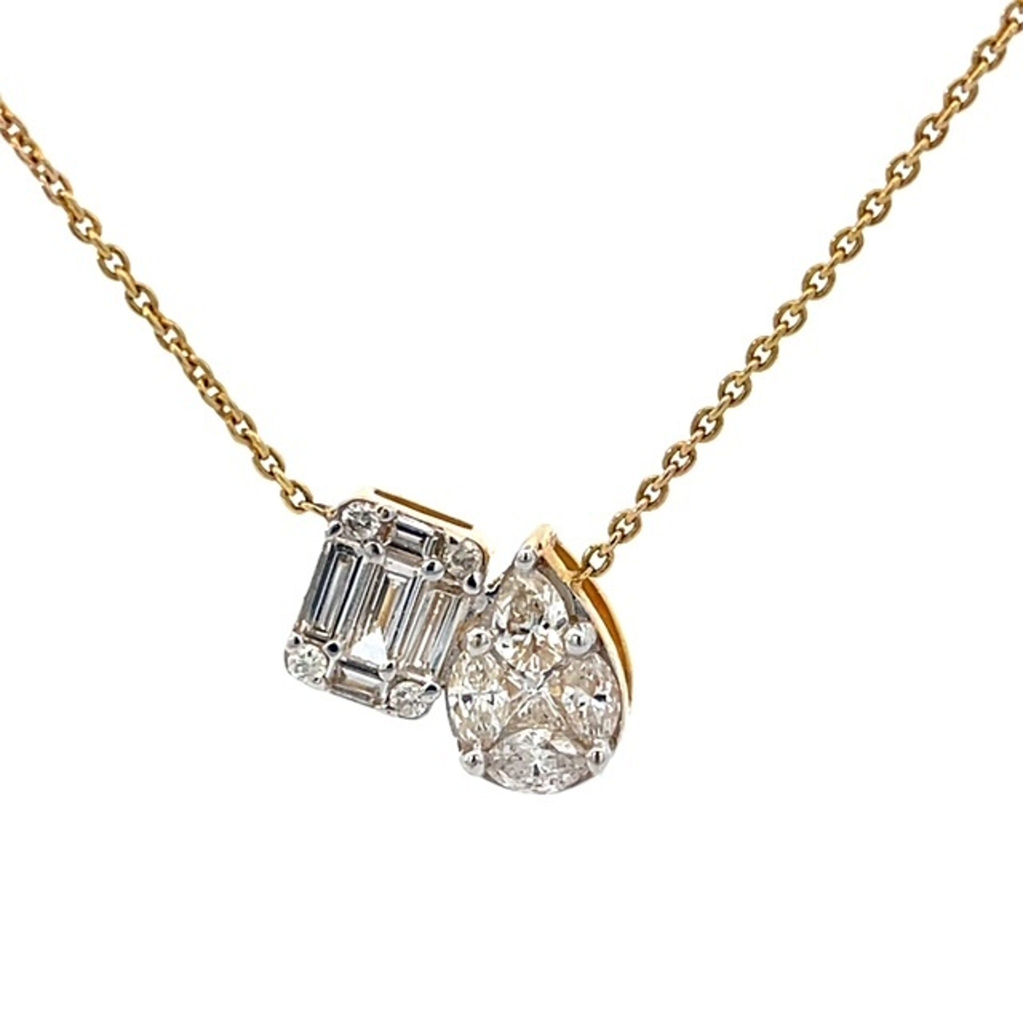 14K Yellow Gold Moi Et Toi Emerald & Pear Shape Pendant Necklace