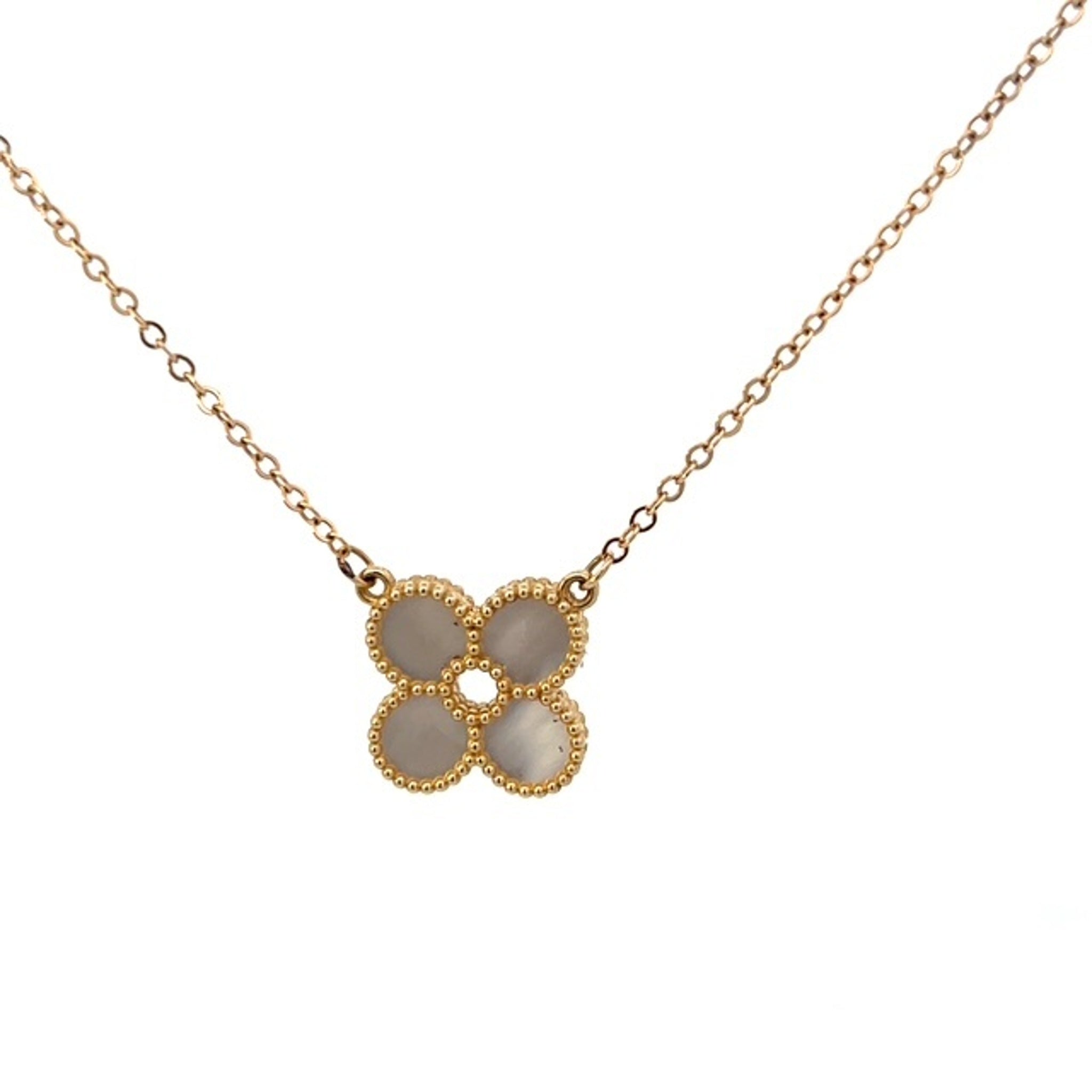 14K Yellow Gold Mother of Pearl Flower Pendant Necklace