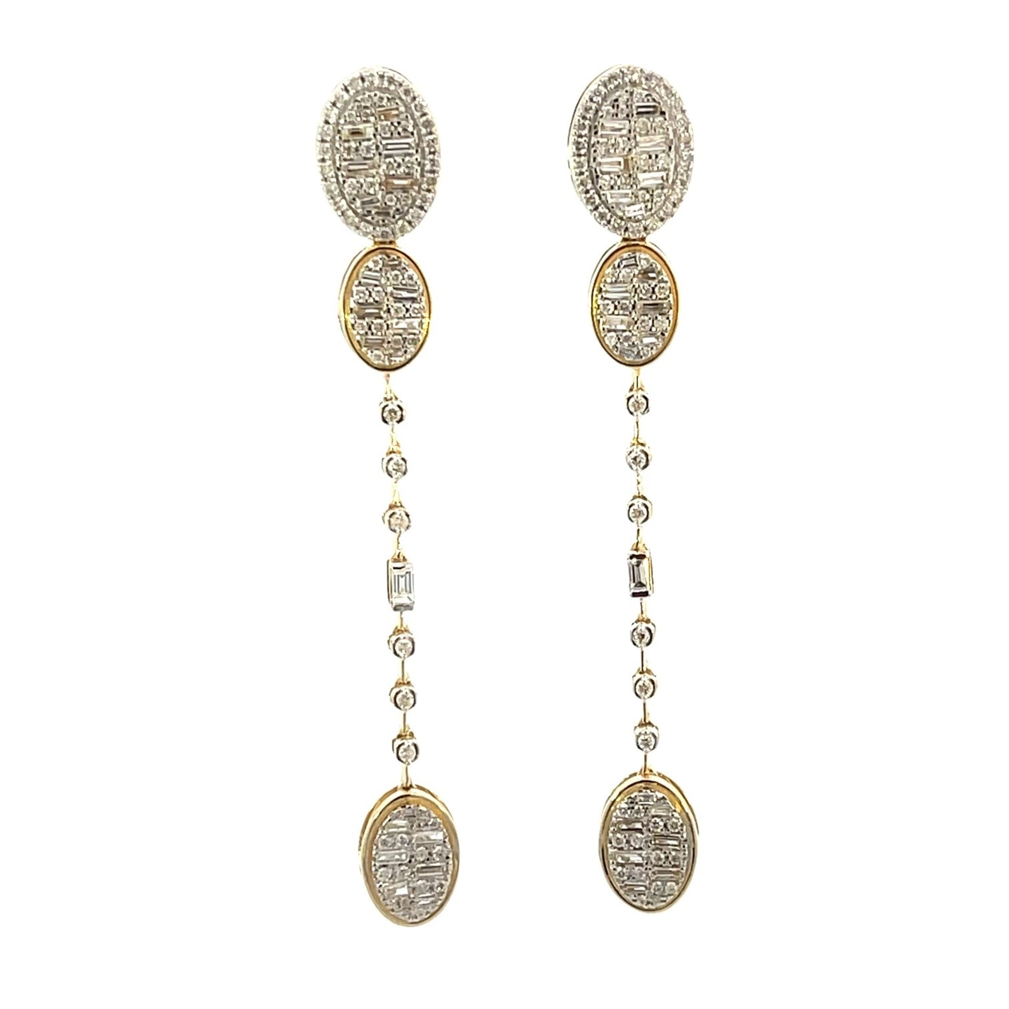 14K Yellow Gold Oval 1.04ctw Pave Diamond Linear Drop Earring