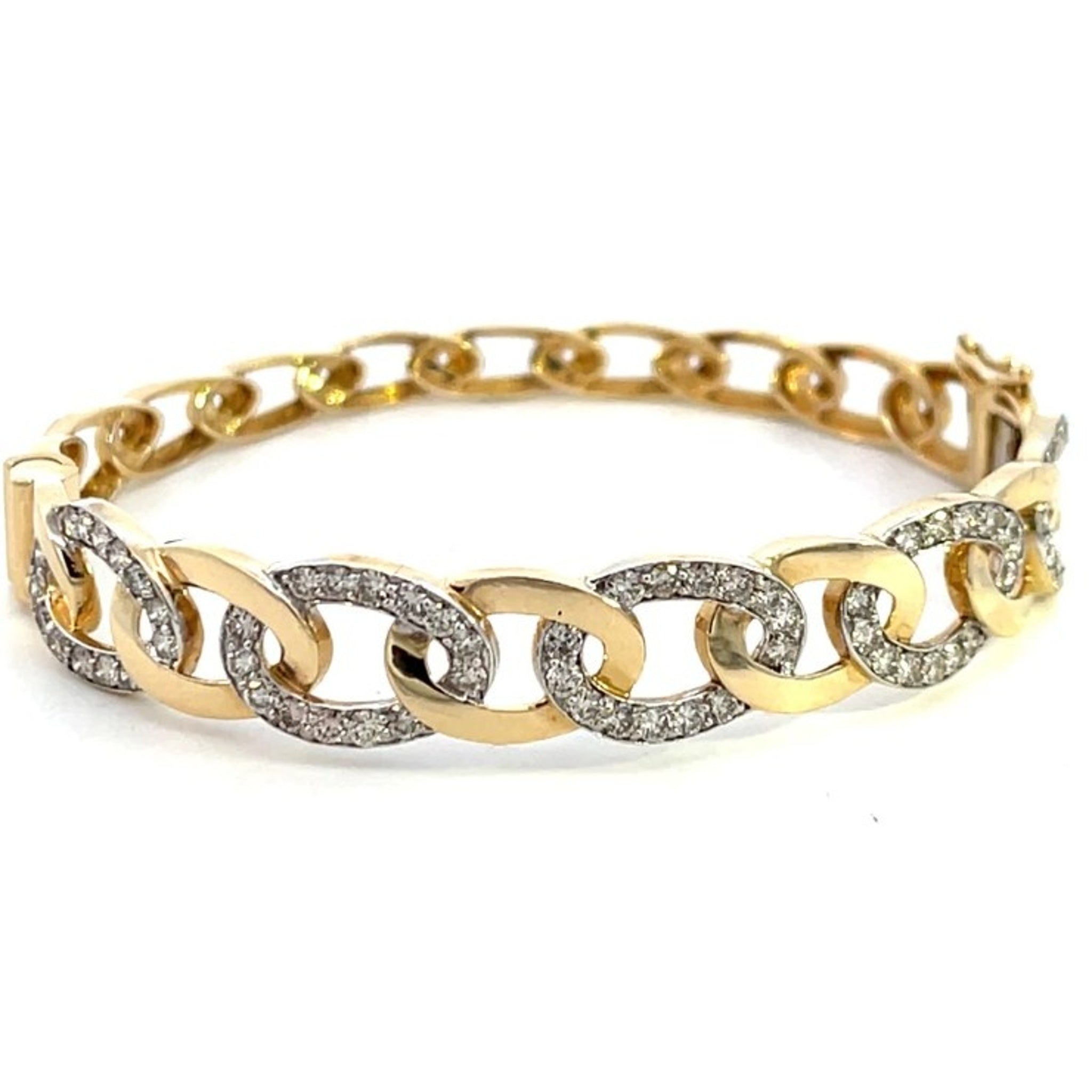 14K Yellow Gold Pave Diamond Gold Link Bangle