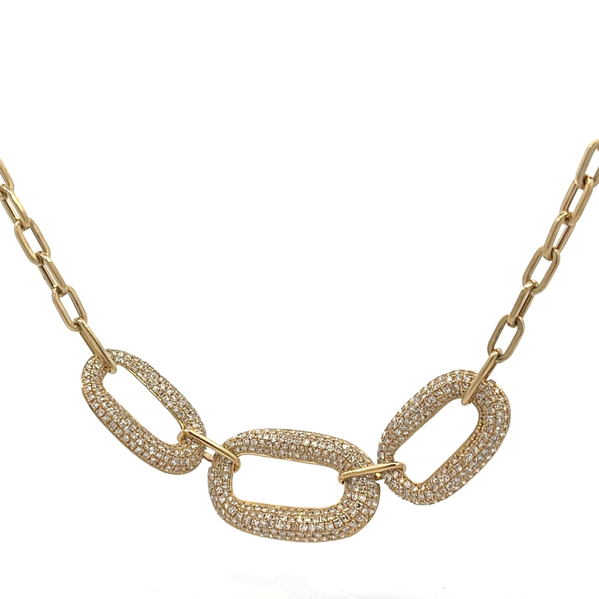 14K Yellow Gold Paved Diamond Links Necklace