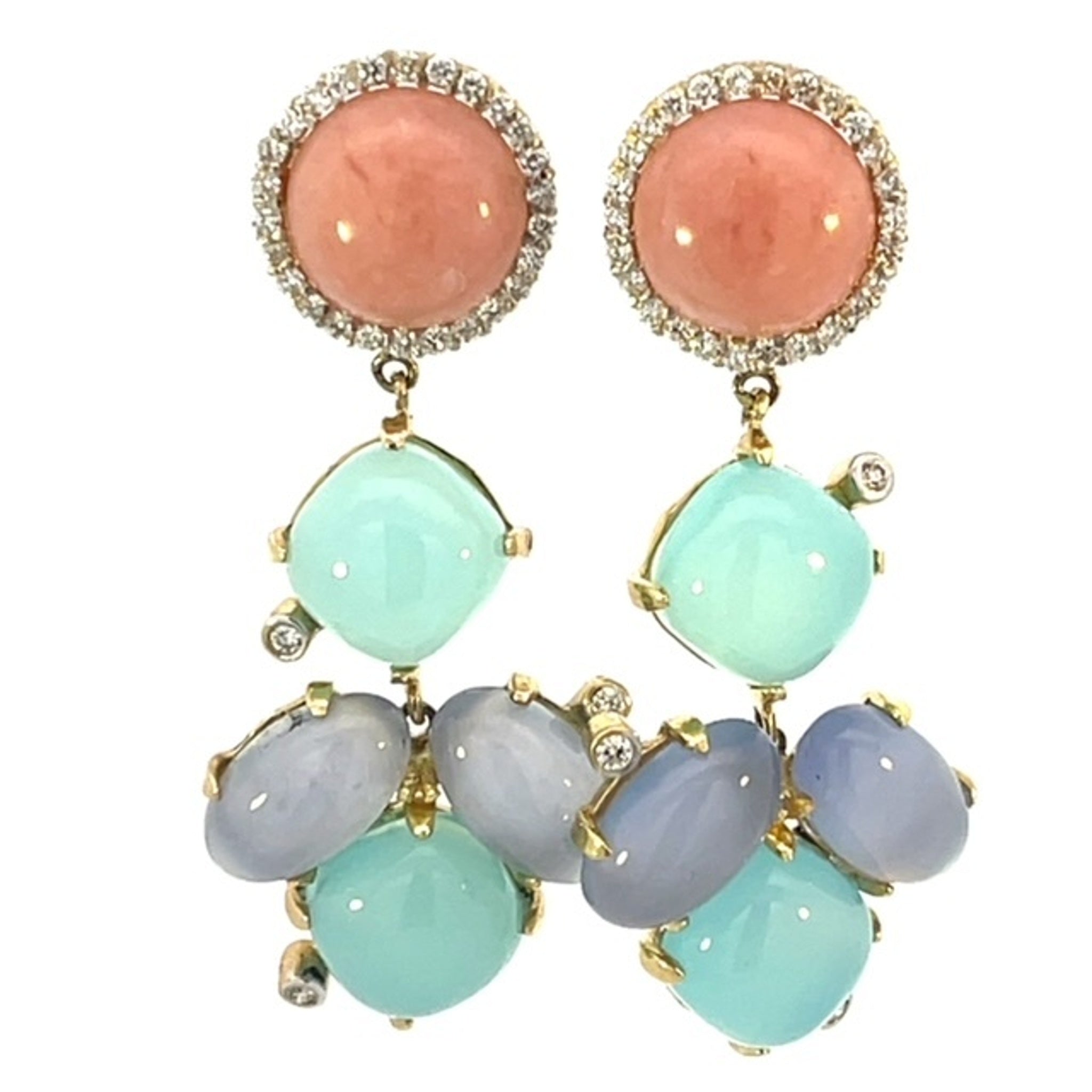 14K Yellow Gold Pink Opal & Moonstone Earring