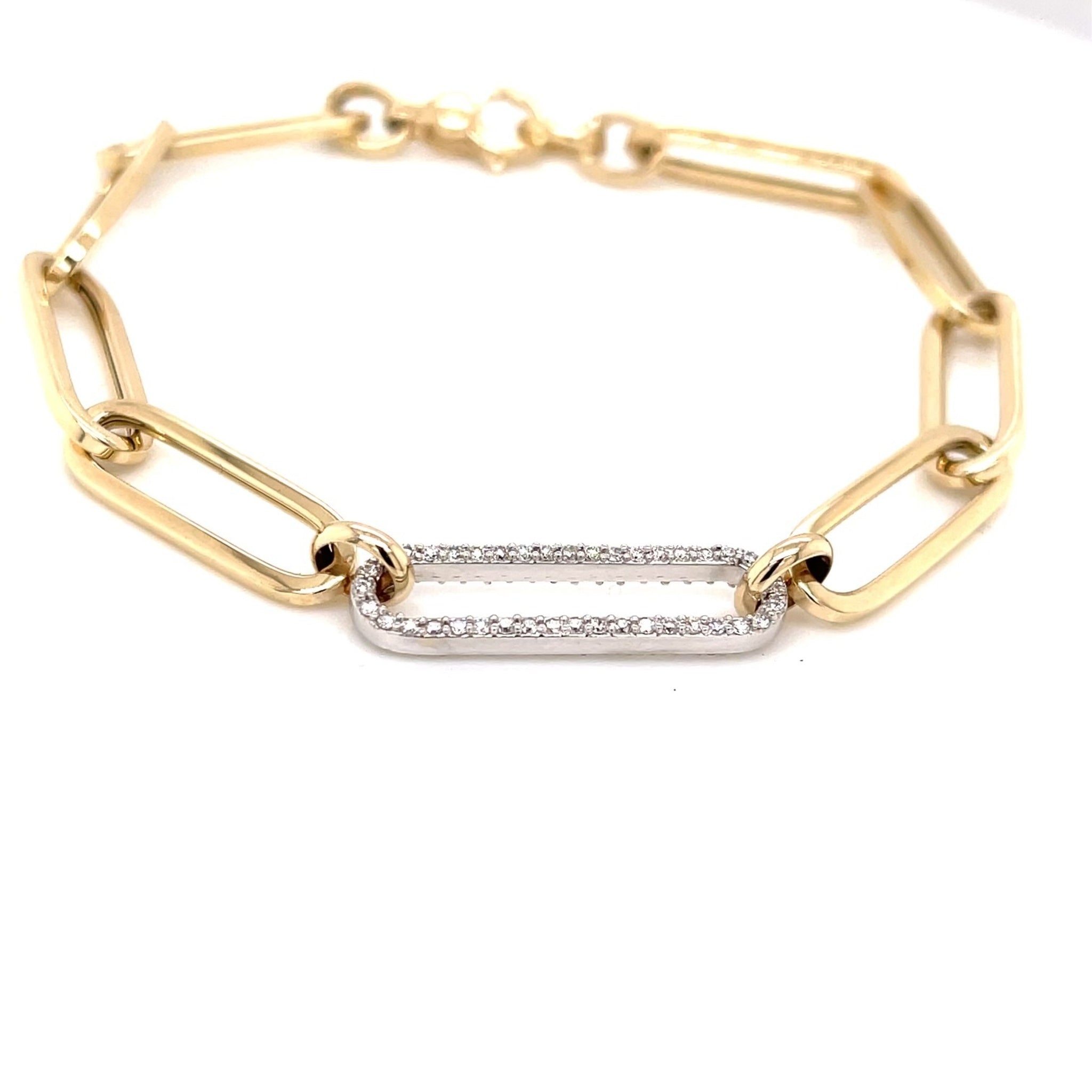 14K Yellow Gold Simple Diamond Paperclip Braclet
