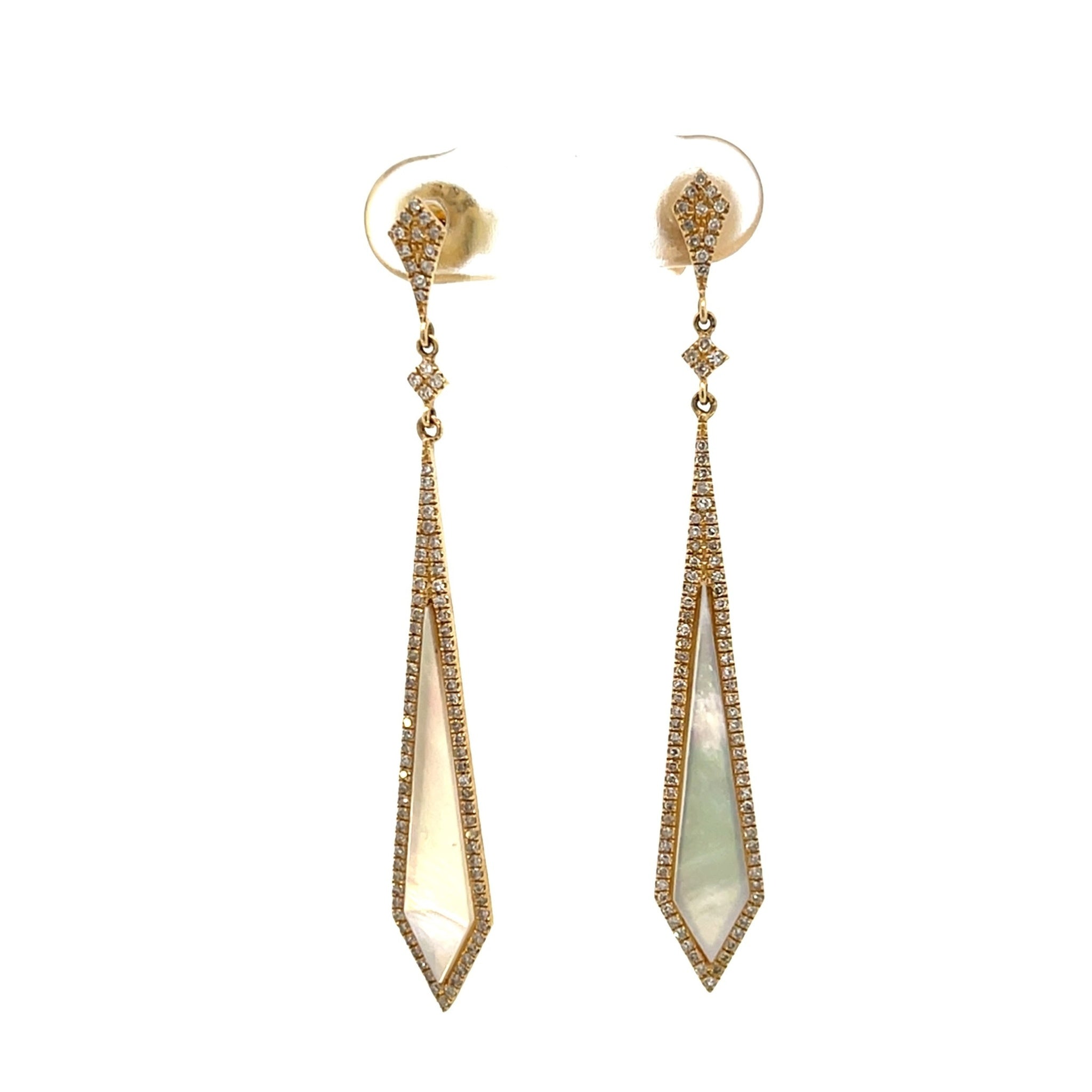 14K Yellow Gold Stilletto Style Earring with Mother of Pearl 0.28ctw Diamond