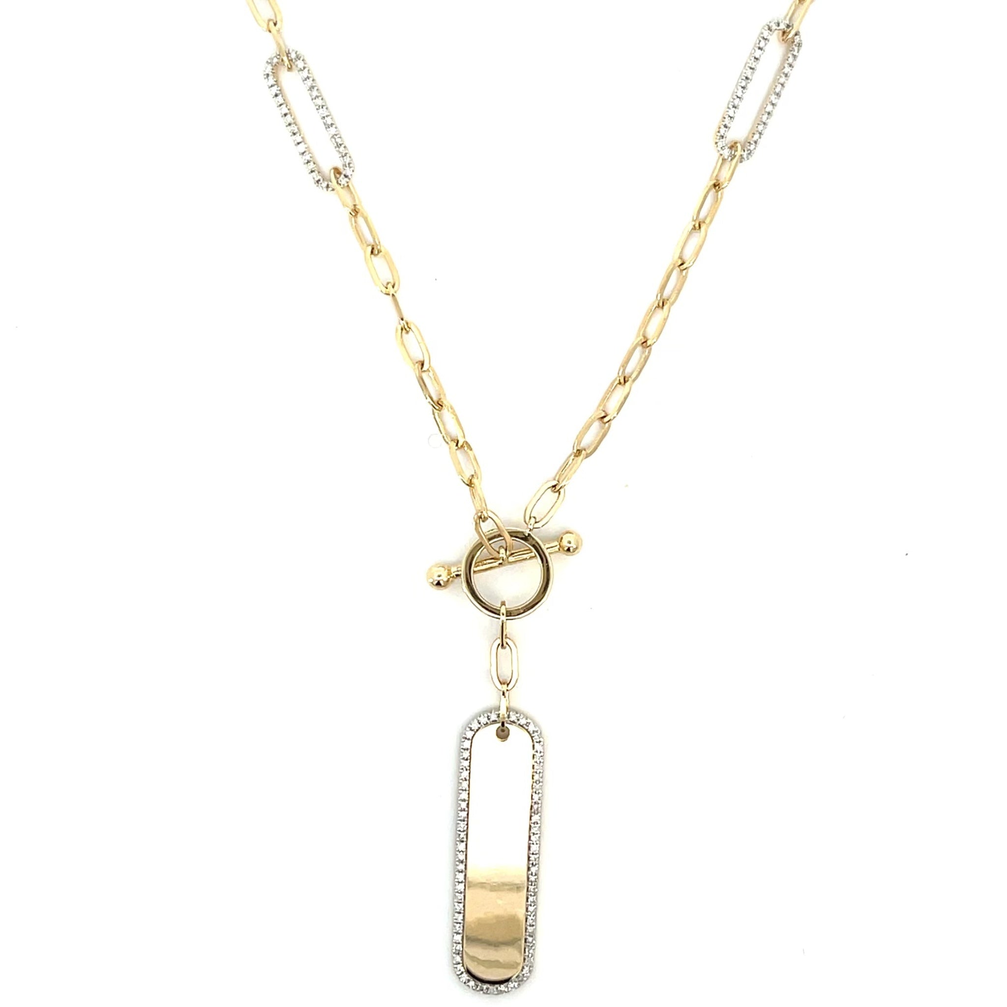 14K Yellow Gold Toggle Paved Diamond Necklace