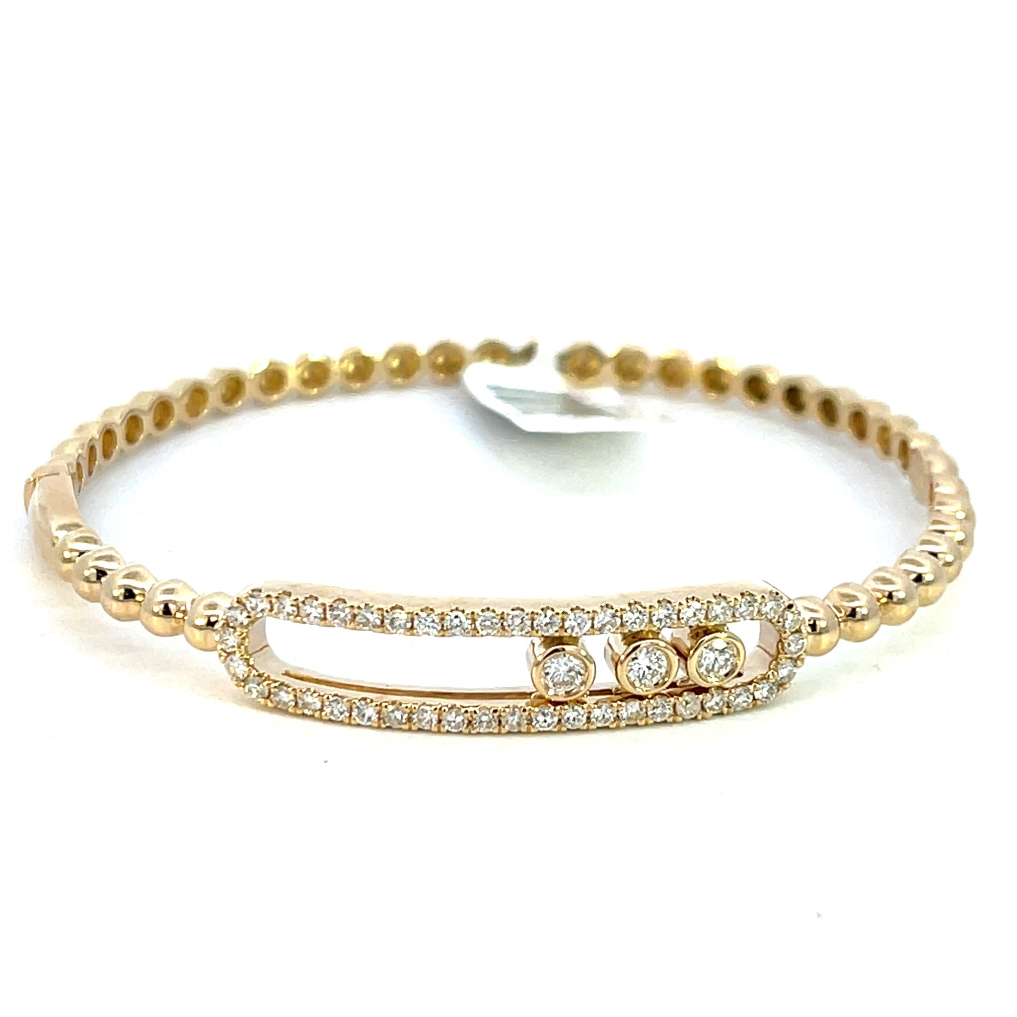 14k Yellow Gold Moving Diamond Bar Bead Bangle