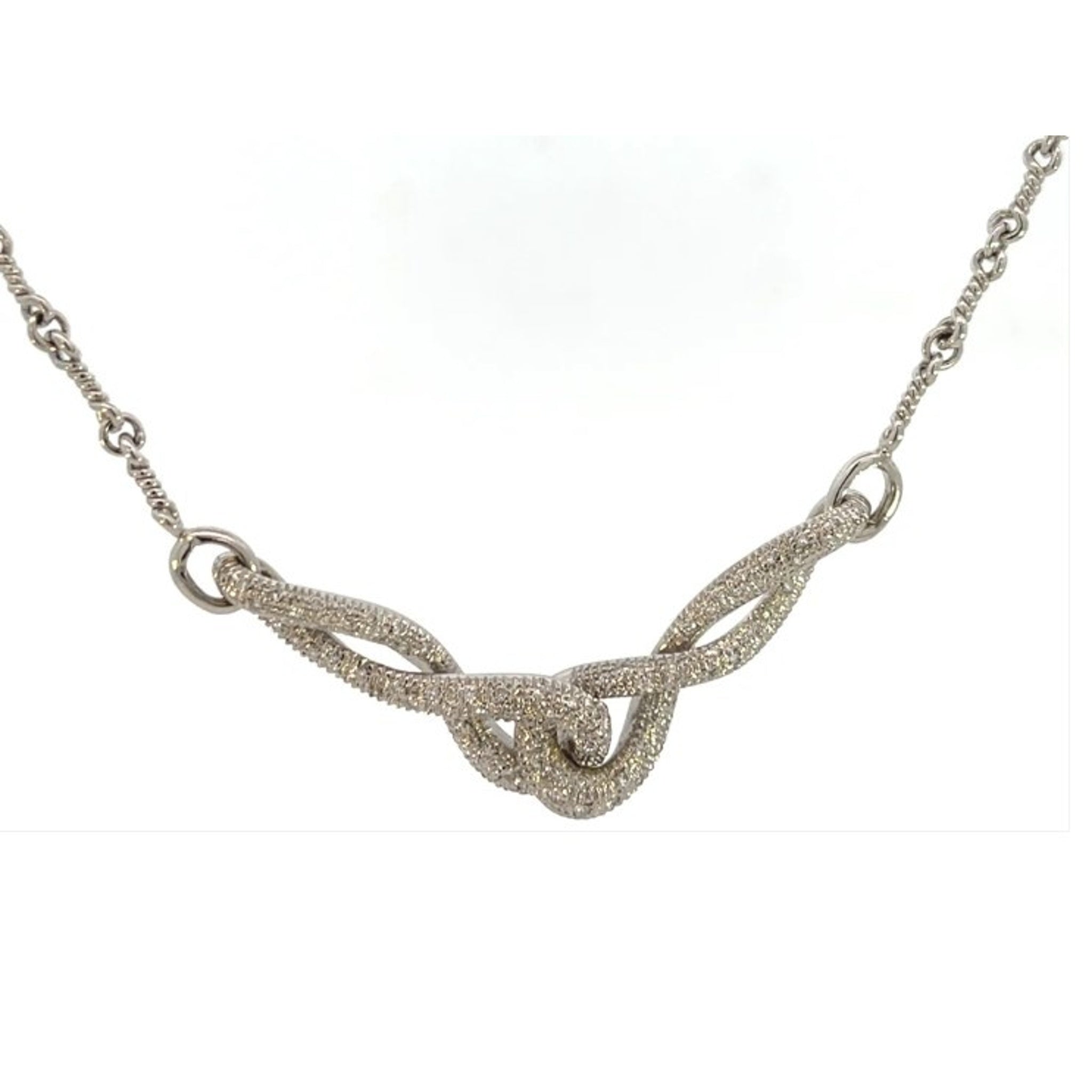 18K White Gold Twisted Diamond Link Necklace