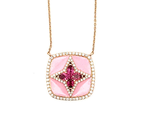 Pink Enamel Ruby Necklace