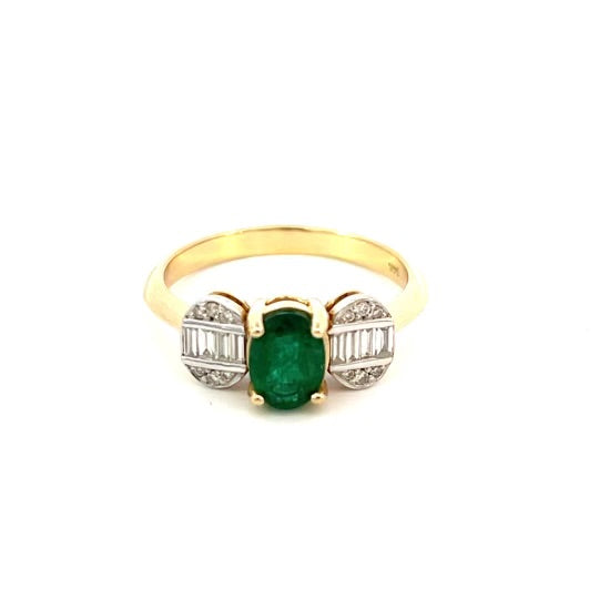 Emerald and Diamond Oval Stone Ring