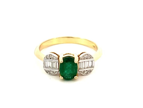 Emerald and Diamond Oval Stone Ring