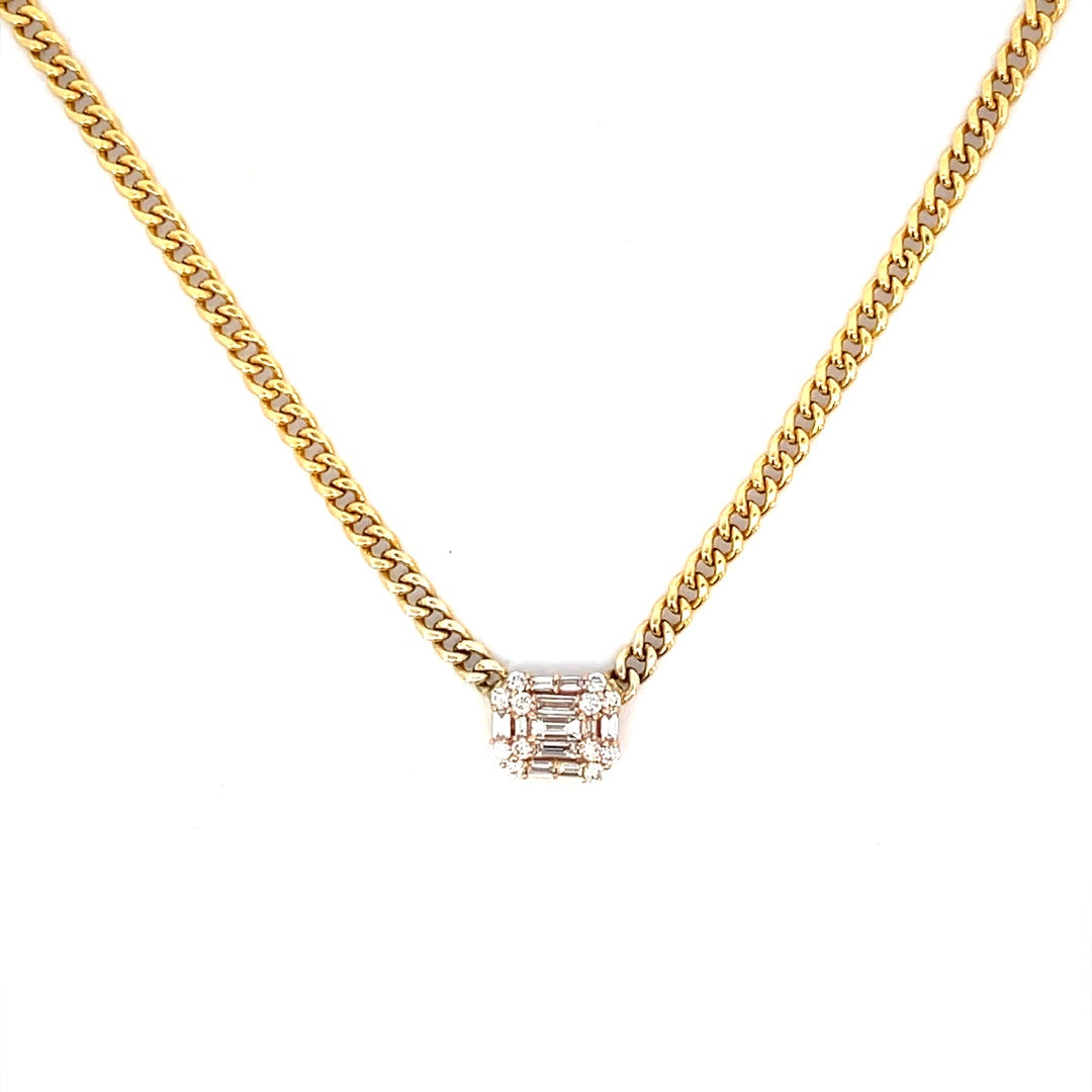 Gold Cuban link Diamond Pendant Necklace