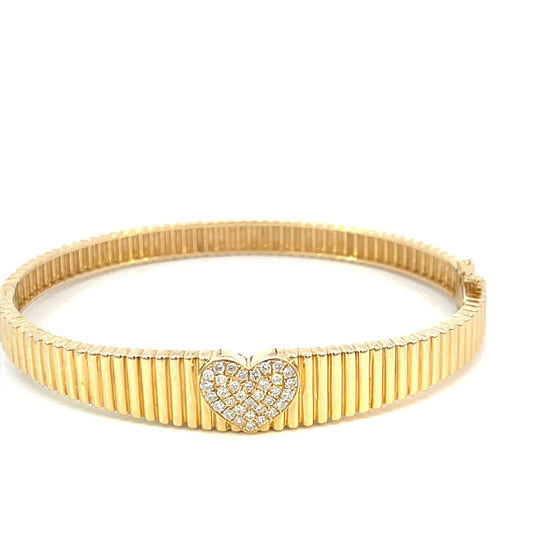 14K Diamond Heart Ridges Bangle