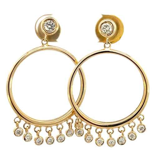 Round Hanging Gold & Diamond Earrings