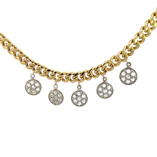 14K Yellow Gold Cuban Chain Rose Cut Diamond