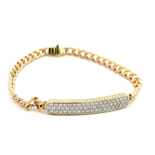 Diamond Pave Bar, Cuban Link Bracelet