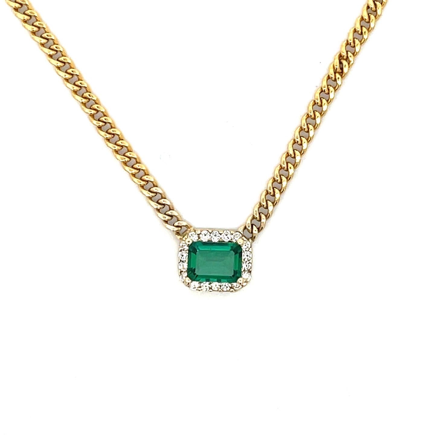 Emerald Cuban Link Pendant necklace with diamonds