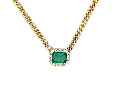 Emerald Cuban Link Pendant necklace with diamonds