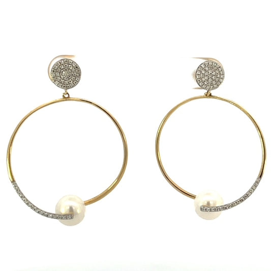 Fresh Water Pearl & Round Gold Hanging Earrings