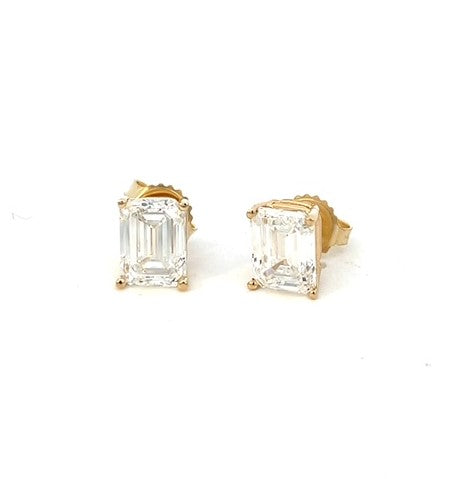 14K 4 Carats Emerald Cut Lab Grown Diamond Stud Earrings