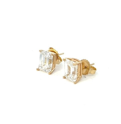 14K 4 Carats Emerald Cut Lab Grown Diamond Stud Earrings