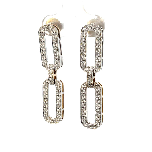 14K YELLOW GOLD DIAMOND PAVED PAPERCLIP EARRINGS